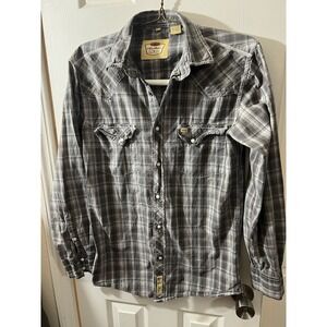 Larry Mahan Shirt Mens Small Western Pearl Snap Black Plaid Long Sleeve Rodeo